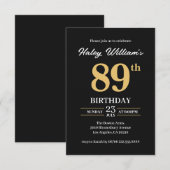 Zwart Goud Minimalist Modern Simple 89th Birthday Kaart (Voorkant / Achterkant)