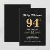 Zwart Goud Minimalist Modern Simple 94th Birthday Kaart (Voorkant / Achterkant)