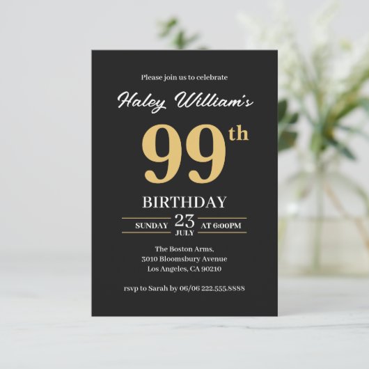Zwart Goud Minimalist Modern Simple 99th Birthday Kaart (Staand voorkant)