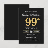 Zwart Goud Minimalist Modern Simple 99th Birthday Kaart (Voorkant / Achterkant)