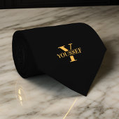 Zwart Goud Minimalist Monogrammed Stropdas