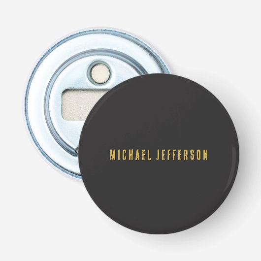 Zwart & Goud Minimalistisch Eenvoudig Modern Eigen Button Flesopener (Voorkant)