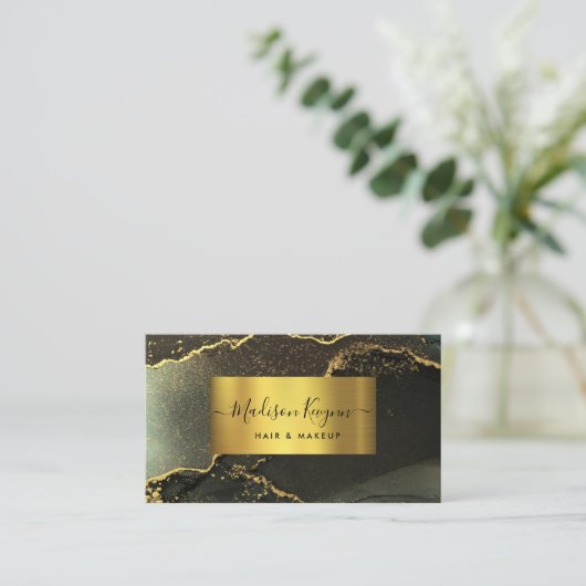 Zwart & Goud Minimalistisch Marmer Visitekaartje (Staand voorkant)
