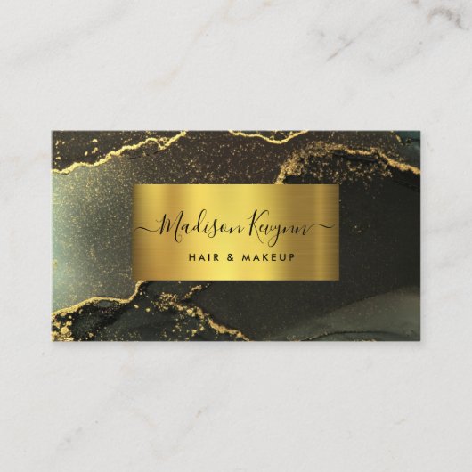 Zwart & Goud Minimalistisch Marmer Visitekaartje (Voorkant)