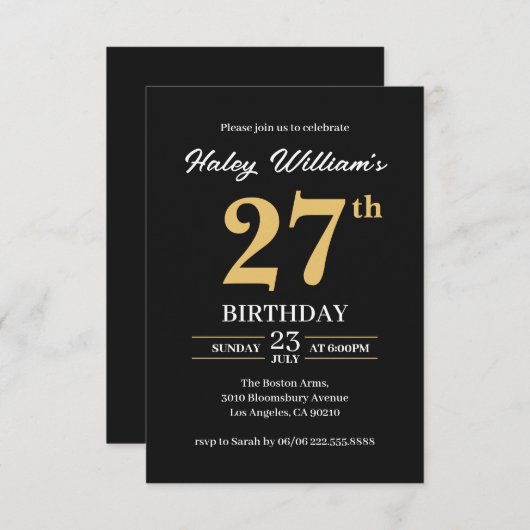 Zwart Goud Minimalistisch Modern Eenvoudig 27e Ver Kaart (Voorkant / Achterkant)