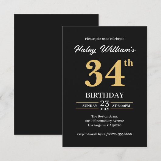 Zwart Goud Minimalistisch Modern Eenvoudig 34ste V Kaart (Voorkant / Achterkant)