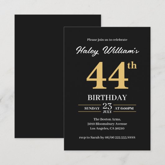 Zwart Goud Minimalistisch Modern Eenvoudig 44ste V Kaart (Voorkant / Achterkant)