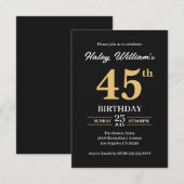 Zwart Goud Minimalistisch Modern Eenvoudig 45ste V Kaart (Voorkant / Achterkant)