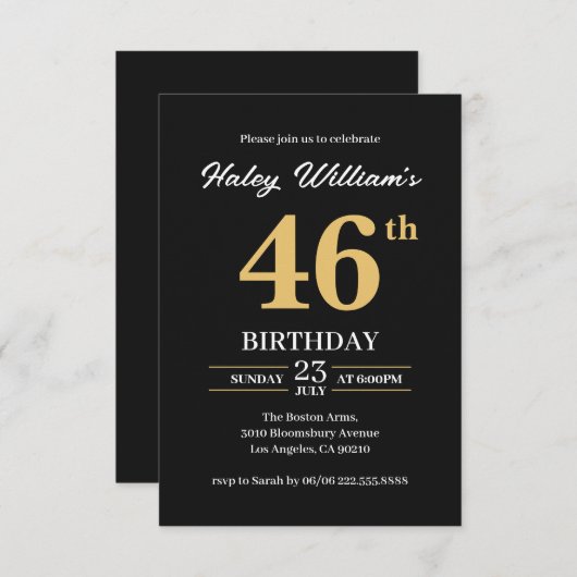 Zwart Goud Minimalistisch Modern Eenvoudig 46ste V Kaart (Voorkant / Achterkant)