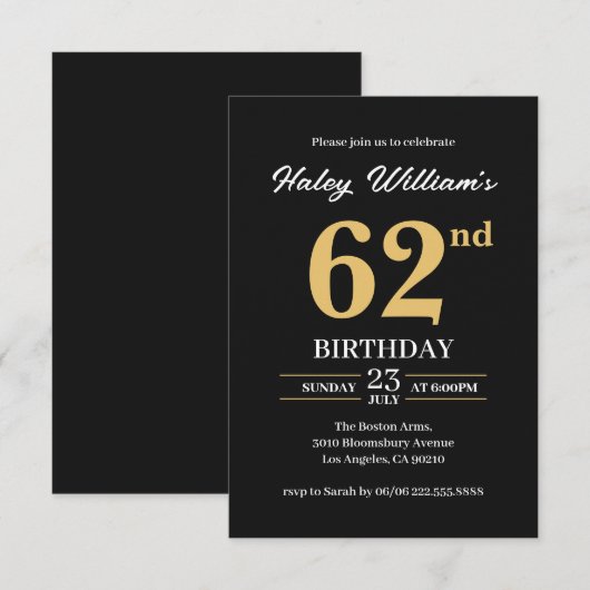 Zwart Goud Minimalistisch Modern Eenvoudig 62e Ver Kaart (Voorkant / Achterkant)