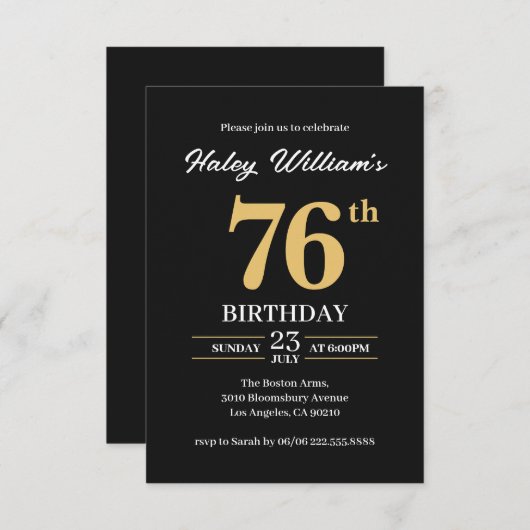 Zwart Goud Minimalistisch Modern Eenvoudig 76ste V Kaart (Voorkant / Achterkant)