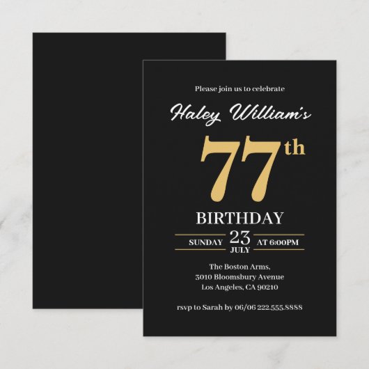 Zwart Goud Minimalistisch Modern Eenvoudig 77e Ver Kaart (Voorkant / Achterkant)