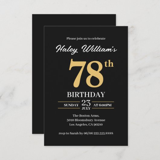 Zwart Goud Minimalistisch Modern Eenvoudig 78e Ver Kaart (Voorkant / Achterkant)