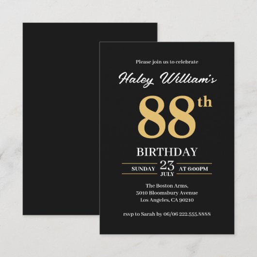 Zwart Goud Minimalistisch Modern Eenvoudig 88ste V Kaart (Voorkant / Achterkant)