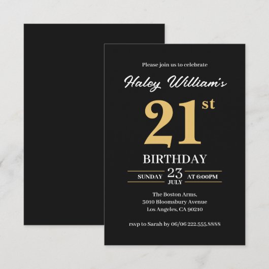 Zwart Goud Minimalistische Eenvoudige Moderne 21st Kaart (Voorkant / Achterkant)