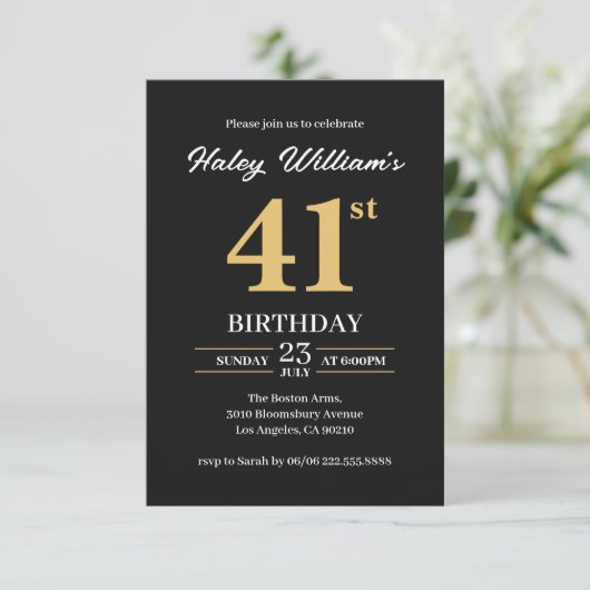 Zwart Goud Minimalistische Moderne Eenvoudige 41st Kaart (Staand voorkant)