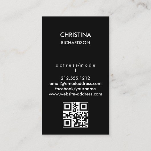 Zwart Goud Model Actrice QR Code 2 Fotocollage Visitekaartje (Achterkant)