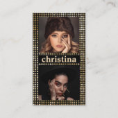 Zwart Goud Model Actrice QR Code 2 Fotocollage Visitekaartje (Voorkant)