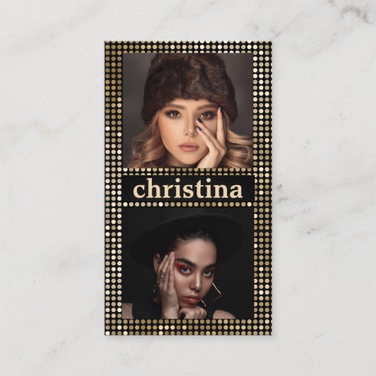 Zwart Goud Model Actrice QR Code 2 Fotocollage Visitekaartje (Voorkant)