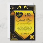 Zwart Goud Modern 25e bruiloft Jubileum Party Bedankkaart (Voorkant)