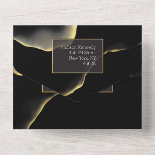 Zwart & Goud 💍 Modern Abstract Inktachtige Olie All In One Uitnodiging (Achterkant)
