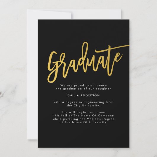 Zwart Goud Modern Afstuderen Foto Aankondiging (Voorkant)
