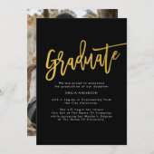 Zwart Goud Modern Afstuderen Foto Aankondiging (Voorkant / Achterkant)