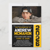 Zwart & Goud Modern Afstuderen Fotoaankondiging Kaart (Voorkant)