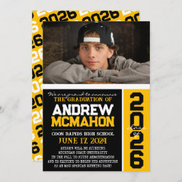 Zwart & Goud Modern Afstuderen Fotoaankondiging Kaart