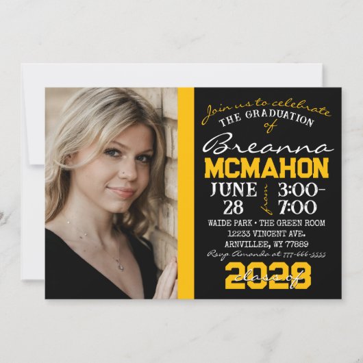 Zwart & Goud Modern Afstuderen Fotouitnodiging Kaart (Voorkant)