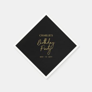 Zwart & Goud Modern Borstel Schrift Verjaardagsfee Servet