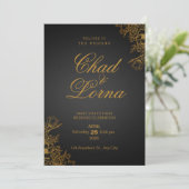 Zwart Goud Modern Bruiloft Uitnodiging Kaart (Staand voorkant)