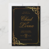 Zwart Goud Modern Bruiloft Uitnodiging Kaart (Voorkant)