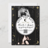 Zwart & Goud Modern Celestial Maan Save the Date (Voorkant)