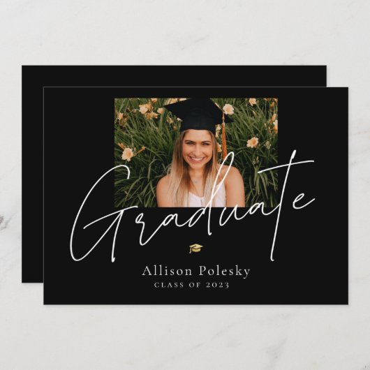 Zwart Goud Modern College High School Afstuderen Aankondiging (Voorkant / Achterkant)