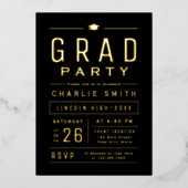 Zwart & Goud Modern Eenvoudig Typografie Afstudeer Folie Uitnodiging (Voorkant)