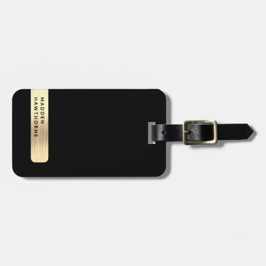 Zwart Goud Modern Elegant Eenvoudig Geborsteld Met Bagagelabel (Voorkant horizontaal)