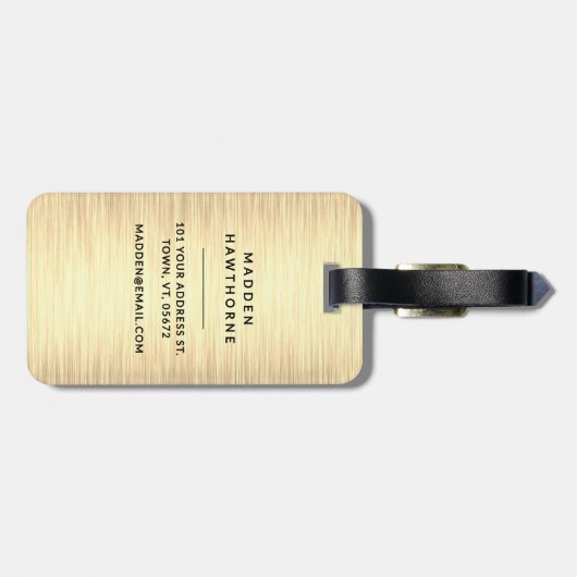 Zwart Goud Modern Elegant Eenvoudig Geborsteld Met Bagagelabel (Achterkant horizontaal)