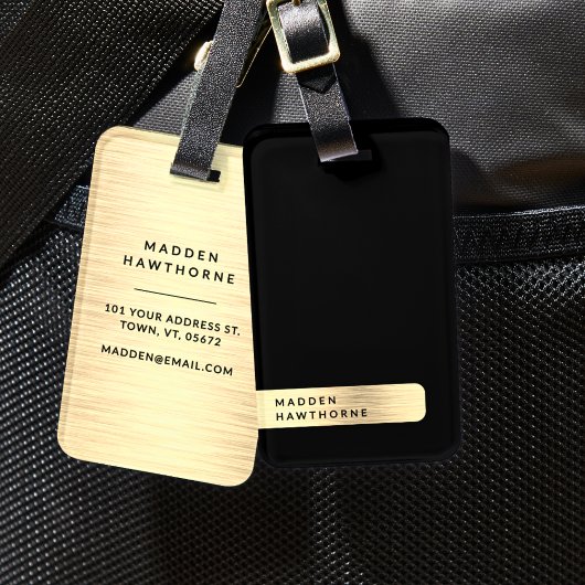 Zwart Goud Modern Elegant Eenvoudig Geborsteld Met Bagagelabel