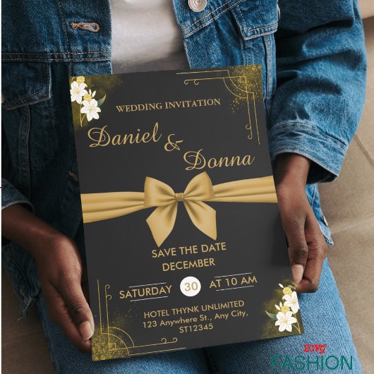 Zwart & Goud Modern Elegant Huwelijksfeest Save The Date