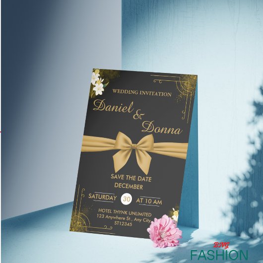 Zwart & Goud Modern Elegant Huwelijksfeest Save The Date