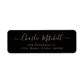 Zwart goud Modern elegant script retouradres Etiket (Voorkant)