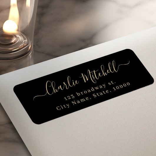 Zwart goud Modern elegant script retouradres Etiket