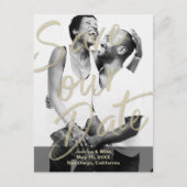 Zwart Goud Modern Fotoscript Save Our Date Aankondigingskaart (Voorkant)