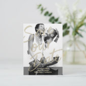 Zwart Goud Modern Fotoscript Save Our Date Aankondigingskaart (Staand voorkant)
