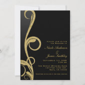 Zwart & Goud Modern Glam Elegante Spiraal Bruiloft Kaart (Voorkant)