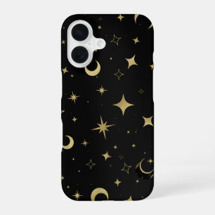 Zwart & Goud Modern Hemellicke Maan Sterren  iPhone 16 Hoesje