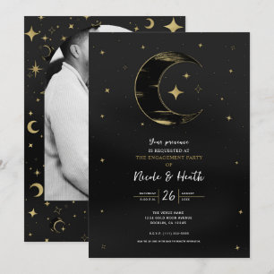 Zwart & Goud Modern Hemels Maangesternte Verloving Kaart