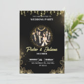 Zwart Goud Modern huwelijksfeest Kaart (Staand voorkant)