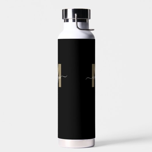 Zwart Goud Modern Initiaal Naam Monogram Waterfles (Links)